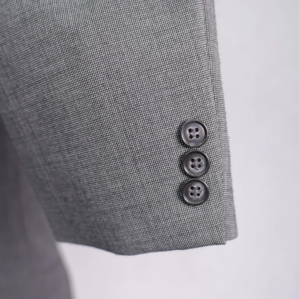 Haggar Wool 2 Piece Suit Gray Birdseye -42L  35 / 30.5- Double Breasted Peak Lap